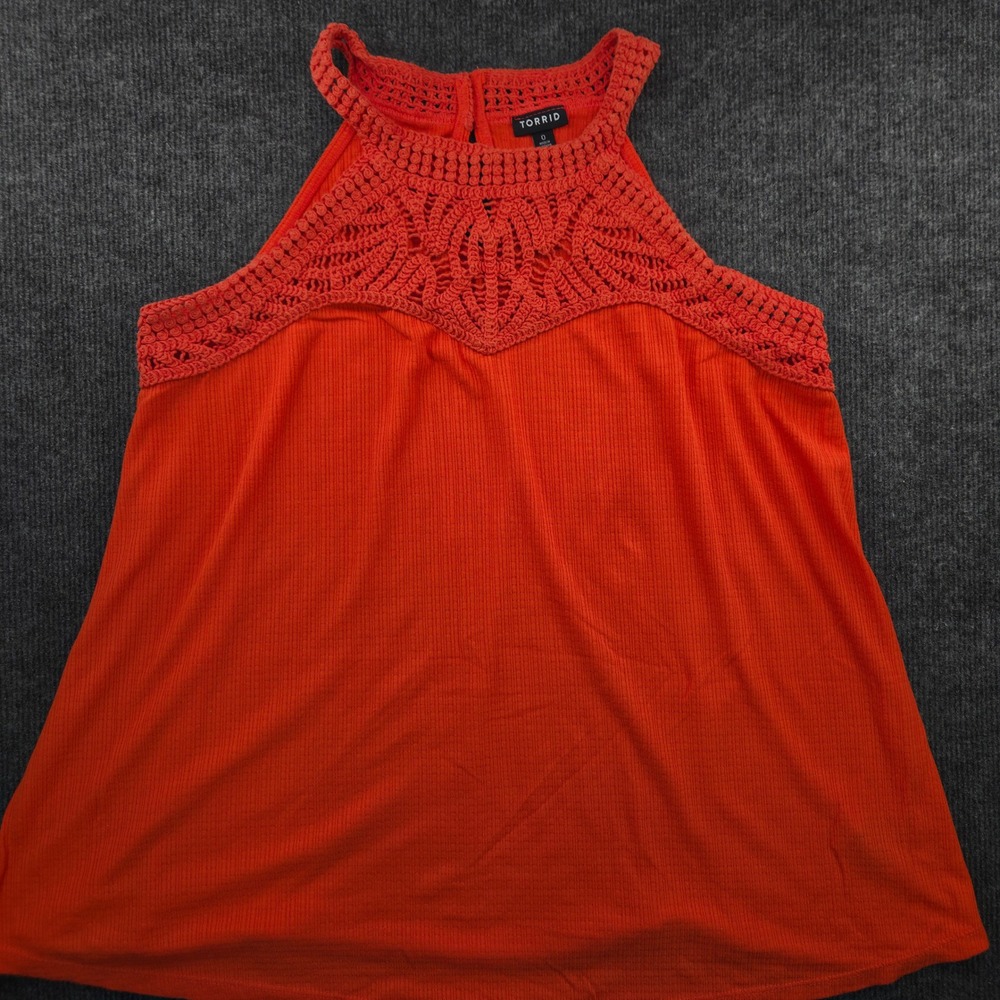 Torrid Orange Crochet Lace Halter Top Ribbed Knit Keyhole Back Size 0 XL Boho